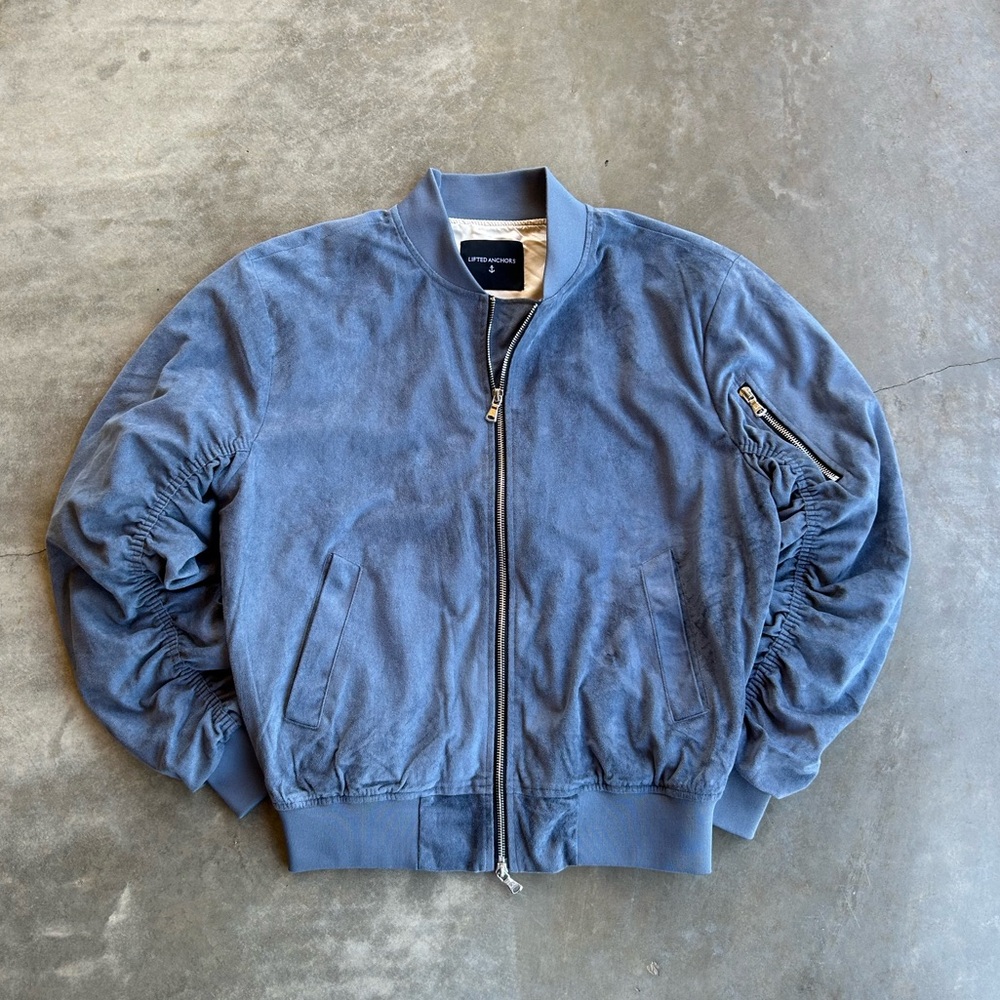 Lifted Anchors Blue Suede Bomber jacket